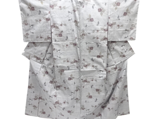 JAPANESE KIMONO / UNUSED / SILK / DORO OSHIMA TSUMUGI / WOVEN FLOWERS